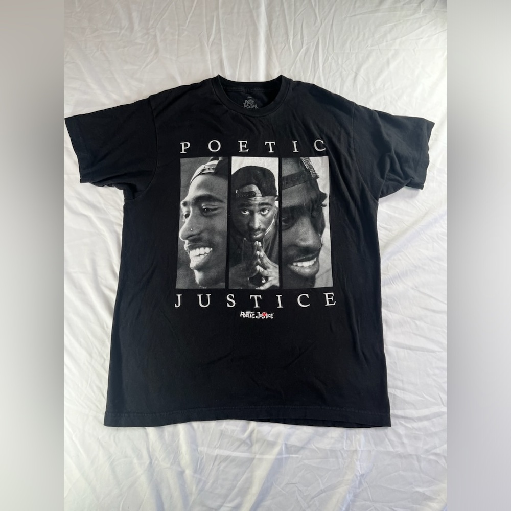Men's Tupac Poetic Justice Black Crew Neck Short Sleeve T-Shirt Size Large